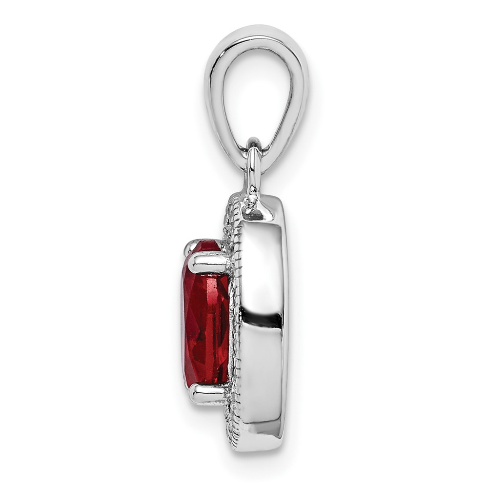 Sterling Silver Rhodium Plated Red  CZ and White CZ Halo Pendant (QP4246)