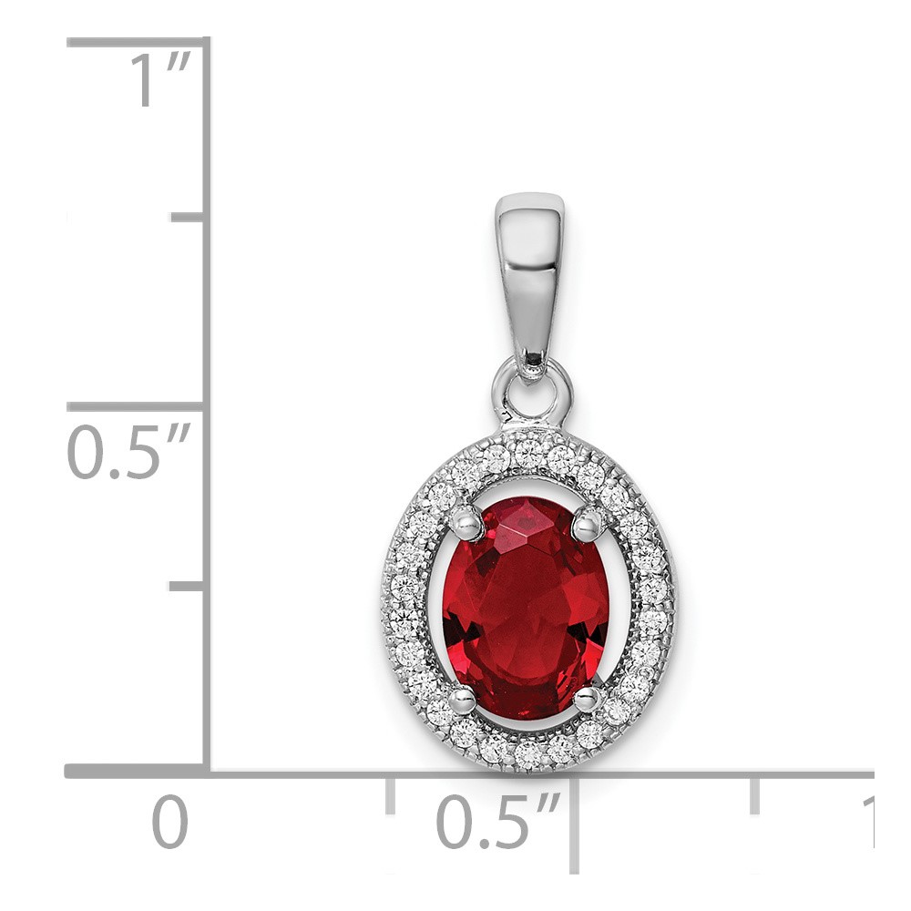Sterling Silver Rhodium Plated Red  CZ and White CZ Halo Pendant (QP4246)