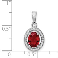 Sterling Silver Rhodium Plated Red CZ and White CZ Halo Pendant view 3