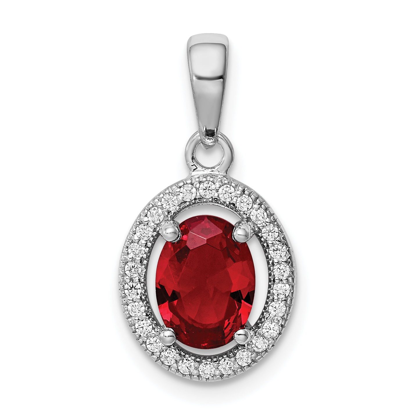 Sterling Silver Rhodium Plated Red  CZ and White CZ Halo Pendant (QP4246)