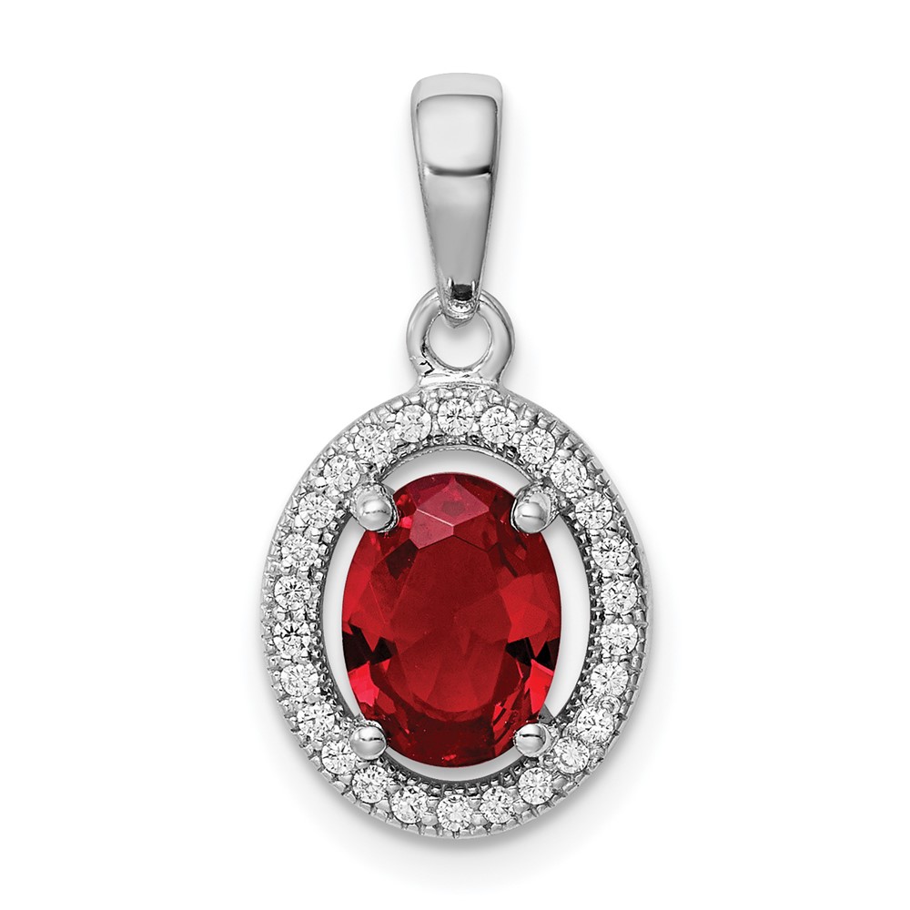 Sterling Silver Rhodium Plated Red  CZ and White CZ Halo Pendant (QP4246)