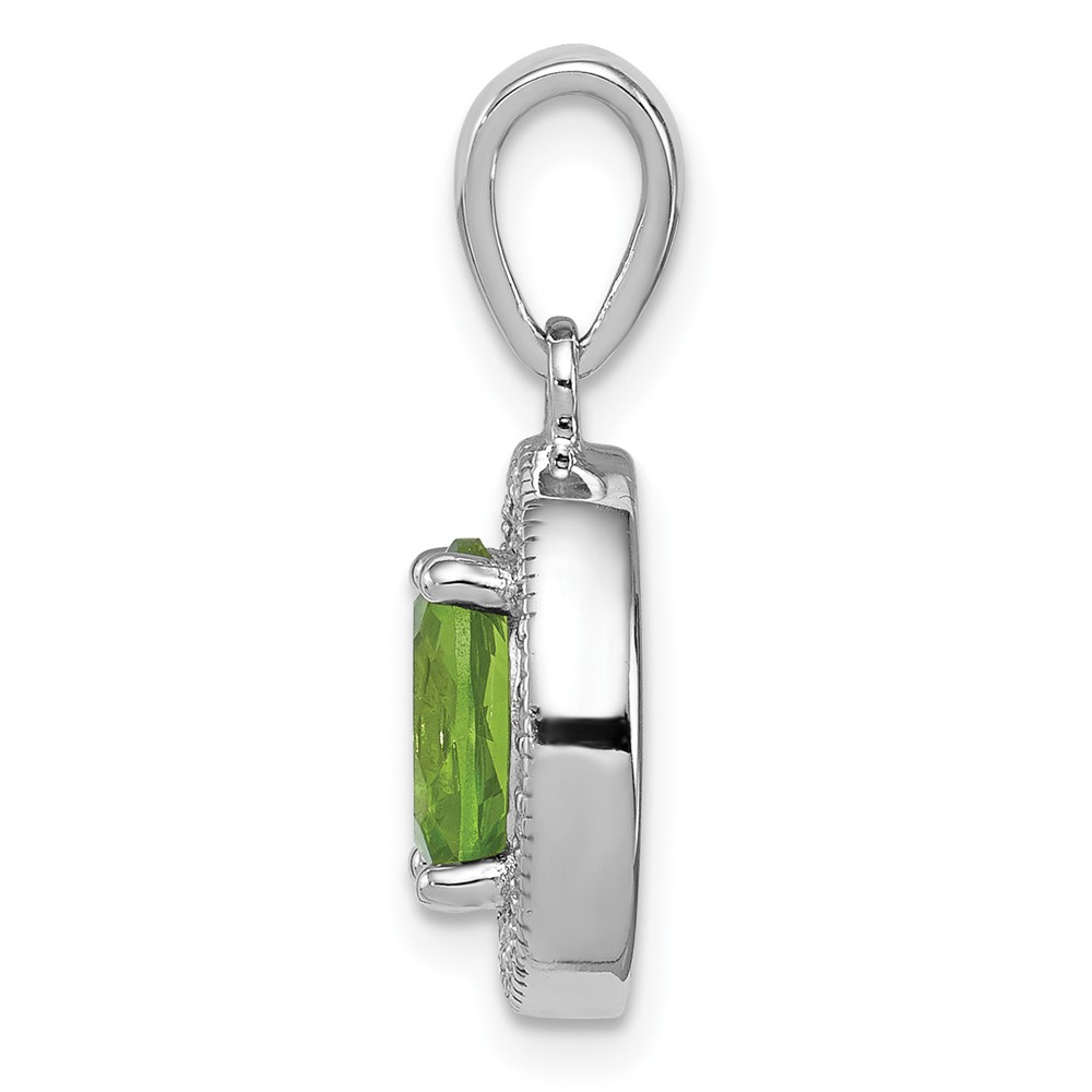 Sterling Silver Rhod-plated Light Green and White CZ Oval Pendant (QP4247)