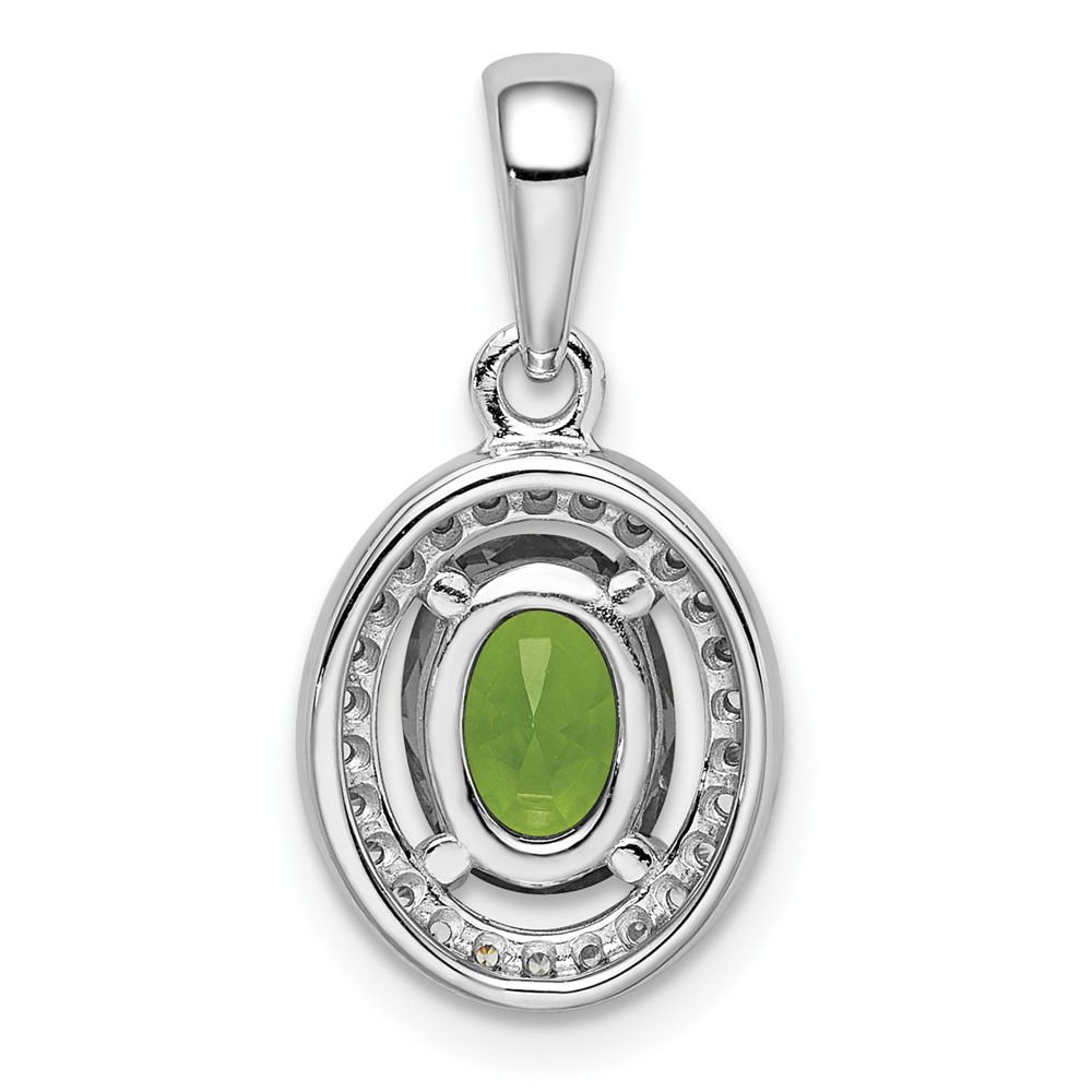 Sterling Silver Rhod-plated Light Green and White CZ Oval Pendant (QP4247)