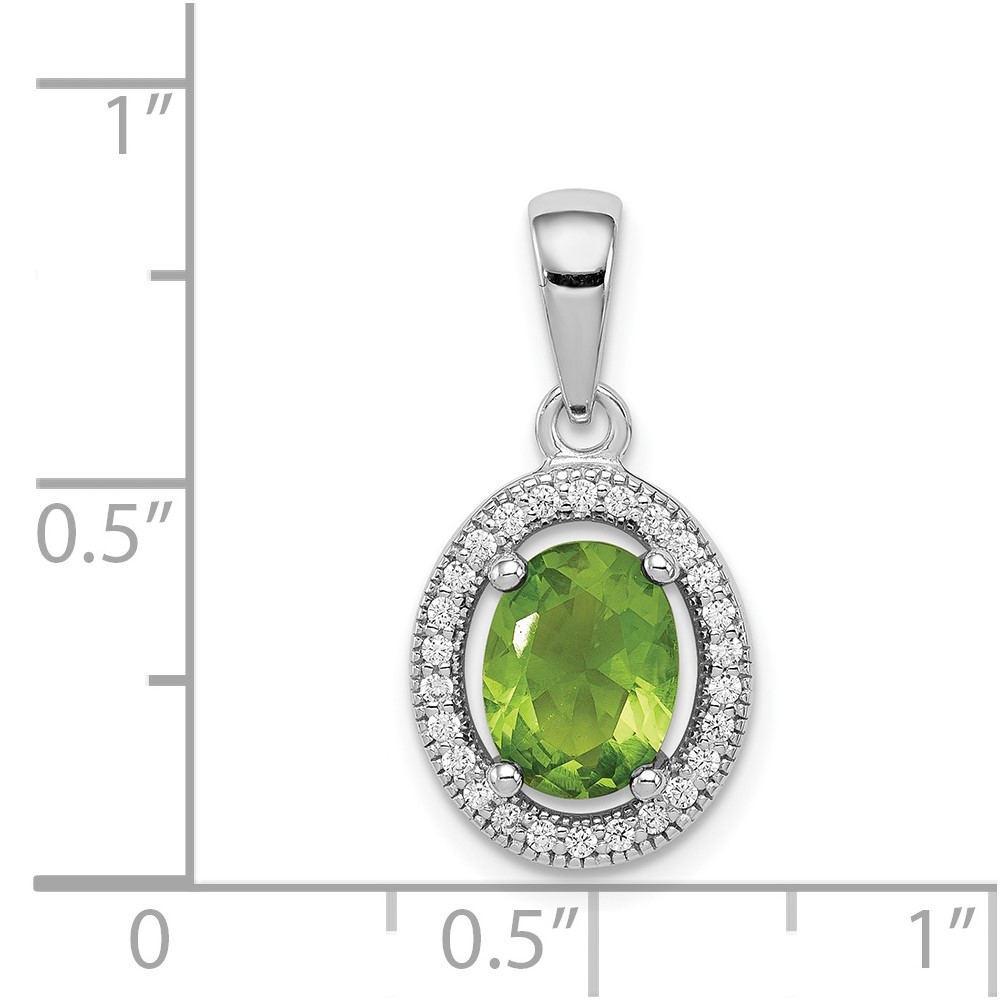 Sterling Silver Rhod-plated Light Green and White CZ Oval Pendant (QP4247)