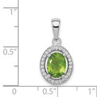 Sterling Silver Rhod-plated Light Green and White CZ Oval Pendant view 3