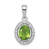 Sterling Silver Rhod-plated Light Green and White CZ Oval Pendant view 1