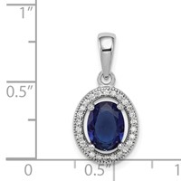 Sterling Silver Rhod-plated Dark Blue and White CZ Oval Pendant view 3