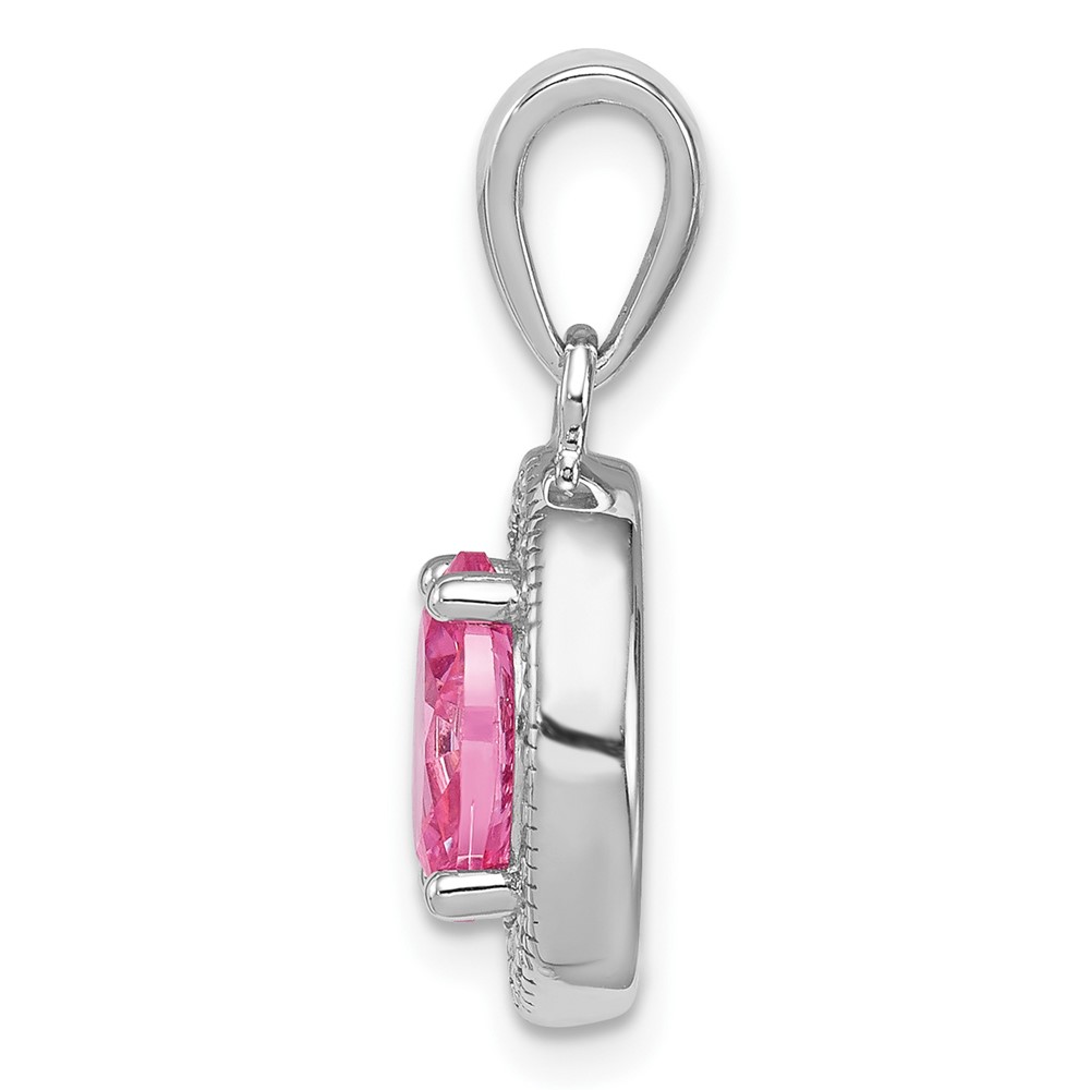 Sterling Silver Rhod-plated Pink and White CZ Oval Pendant (QP4249)