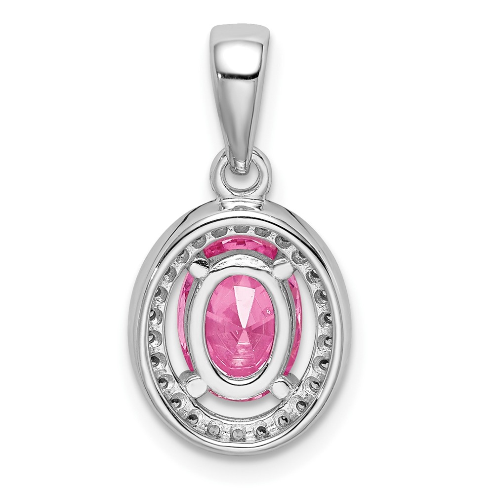 Sterling Silver Rhod-plated Pink and White CZ Oval Pendant (QP4249)