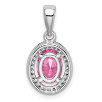 Sterling Silver Rhod-plated Pink and White CZ Oval Pendant view 4