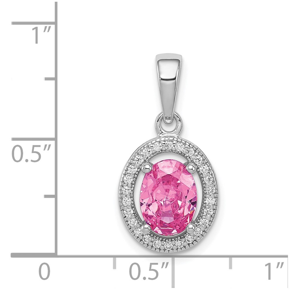 Sterling Silver Rhod-plated Pink and White CZ Oval Pendant (QP4249)