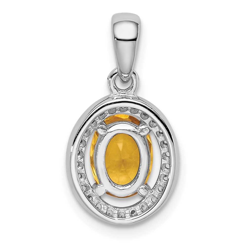 Sterling Silver Rhod-plated Yellow and White CZ Oval Pendant (QP4250)