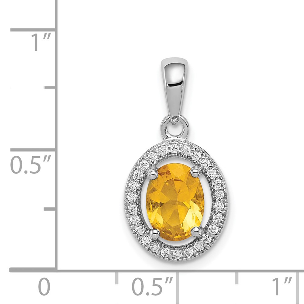 Sterling Silver Rhod-plated Yellow and White CZ Oval Pendant (QP4250)