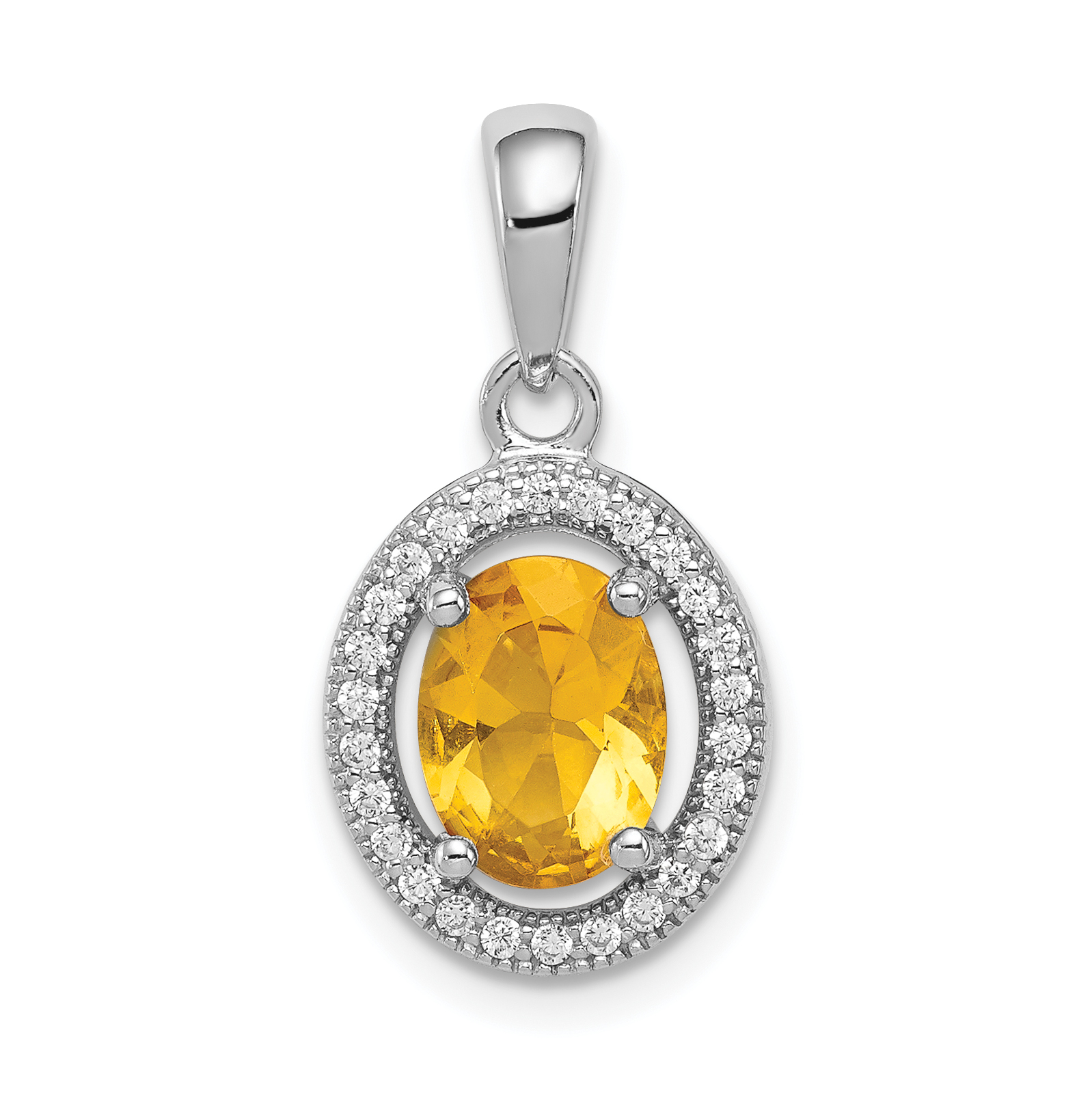 Sterling Silver Rhod-plated Yellow and White CZ Oval Pendant (QP4250)