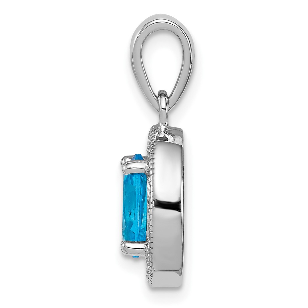 Sterling Silver Rhod-plated Blue and White CZ Oval Pendant (QP4251)