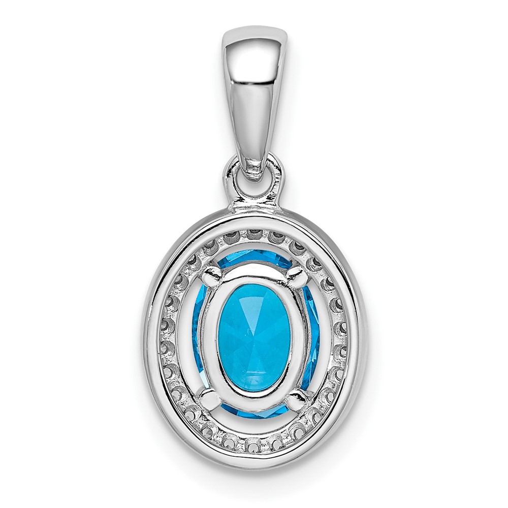 Sterling Silver Rhod-plated Blue and White CZ Oval Pendant (QP4251)