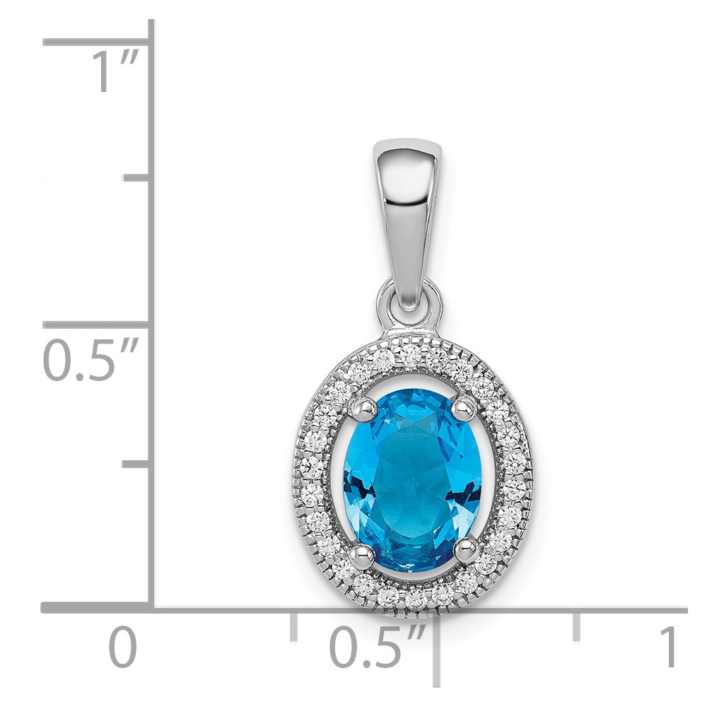 Sterling Silver Rhod-plated Blue and White CZ Oval Pendant (QP4251)