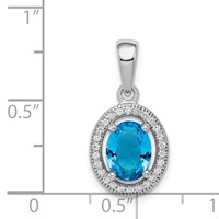 Sterling Silver Rhod-plated Blue and White CZ Oval Pendant view 3
