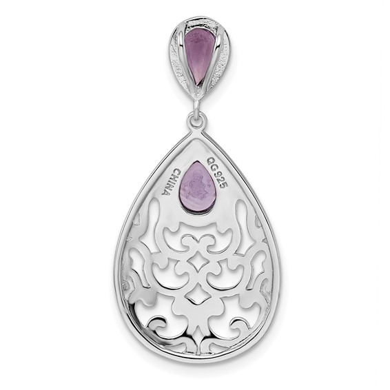 Sterling Silver Rhodium-plated Polished Amethyst Pendant