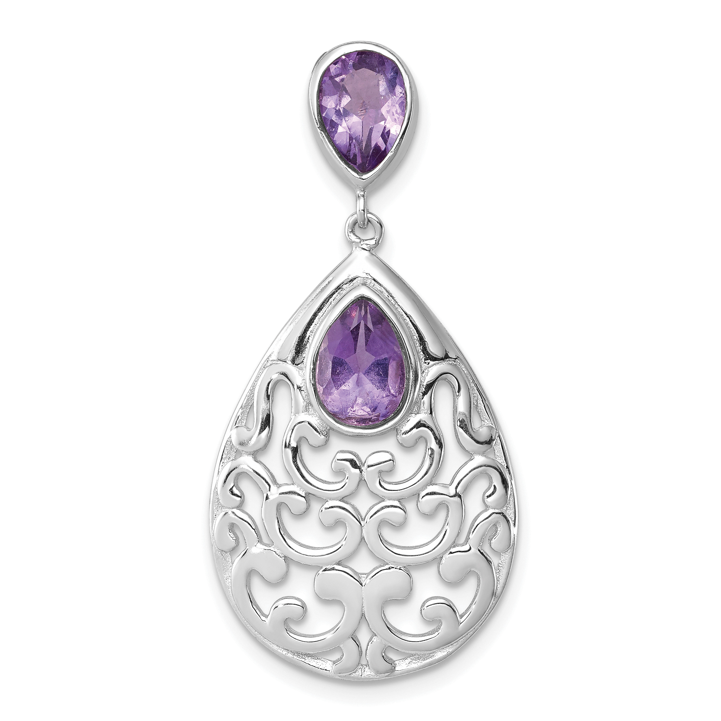 Sterling Silver Rhodium-plated Polished Amethyst Pendant (QP4254)