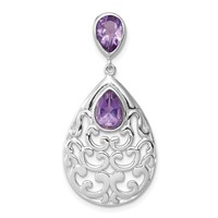 Sterling Silver Rhodium-plated Polished Amethyst Pendant view 1