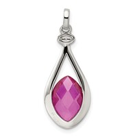 Sterling Silver Rhod-plated Synthetic Red Fancy-cut Marquise Pendant view 4