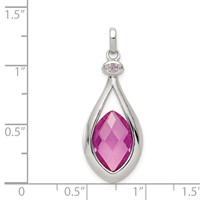 Sterling Silver Rhod-plated Synthetic Red Fancy-cut Marquise Pendant view 3