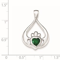 Sterling Silver Rhodium-plated Green CZ Heart Claddagh Pendant view 2