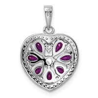 Sterling Silver Rhodium-plated Polished CZ and Lab Cr. Ruby Heart Pendant view 4