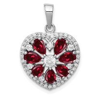 Sterling Silver Rhodium-plated Polished CZ and Lab Cr. Ruby Heart Pendant view 1
