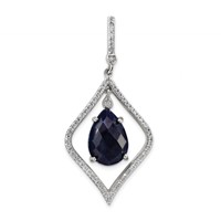 Sterling Silver Pendant with Blue Corundum and CZ view 1