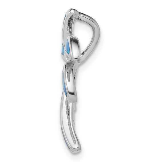 Sterling Silver Rhodium-plated Created Blue Opal Palm Tree Slide