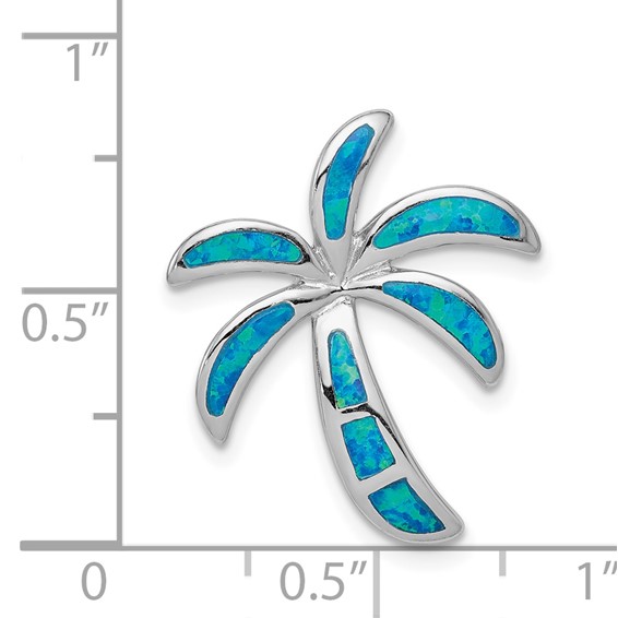 Sterling Silver Rhodium-plated Created Blue Opal Palm Tree Slide
