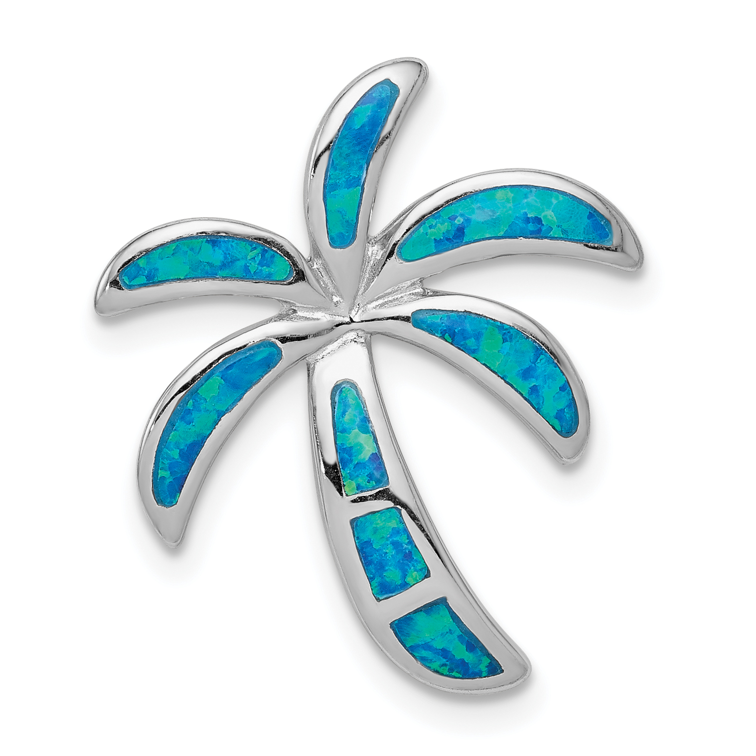 Sterling Silver Rhodium-plated Created Blue Opal Palm Tree Slide (QP4285)