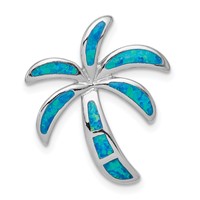 Sterling Silver Rhodium-plated Created Blue Opal Palm Tree Slide view 1