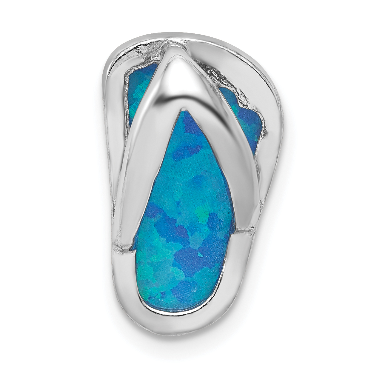 Sterling Silver Rhodium Created Blue Opal Flip-Flop Slide (QP4287)