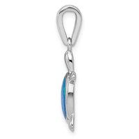 Sterling Silver Rhodium-plated Polished Created Blue Opal Turtle Pendant view 2
