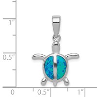 Sterling Silver Rhodium-plated Polished Created Blue Opal Turtle Pendant view 3