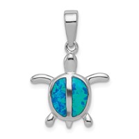 Sterling Silver Rhodium-plated Polished Created Blue Opal Turtle Pendant view 1