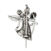 Sterling Silver Polish & Antique Angel with Flower Pin view 3