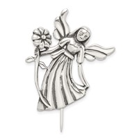 Sterling Silver Polish & Antique Angel with Flower Pin view 1