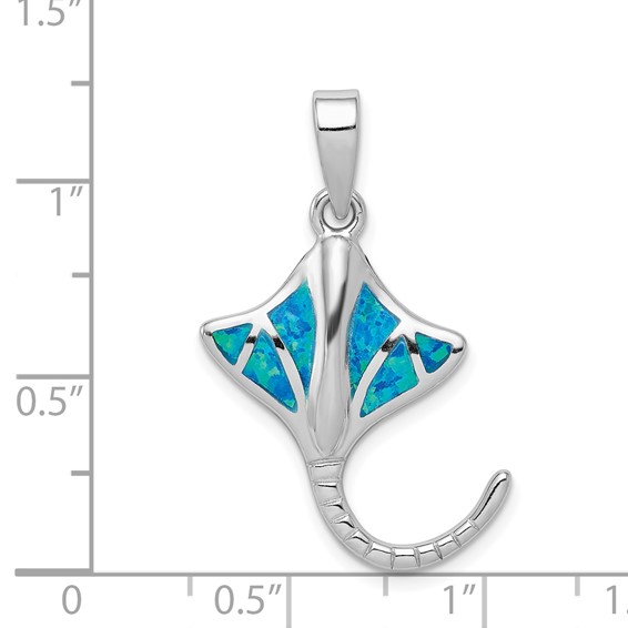 Sterling Silver Rhodium-plated Created Blue Opal Stingray Pendant