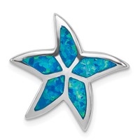 Sterling Silver Rhodium Created Blue Opal Starfish Slide view 1