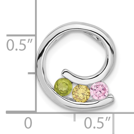Sterling Silver Polished Green, Yellow & Pink CZ Circle Chain Slide