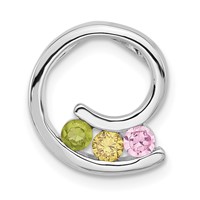 Sterling Silver Polished Green, Yellow & Pink CZ Circle Chain Slide view 1