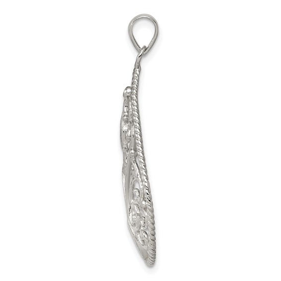 Sterling Silver Polished Filigree Diamond-cut Teardrop Pendant