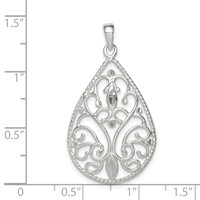 Sterling Silver Polished Diamond-cut Filigree Teardrop Pendant view 3
