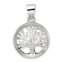 Sterling Silver Polished Round Tree Pendant view 4