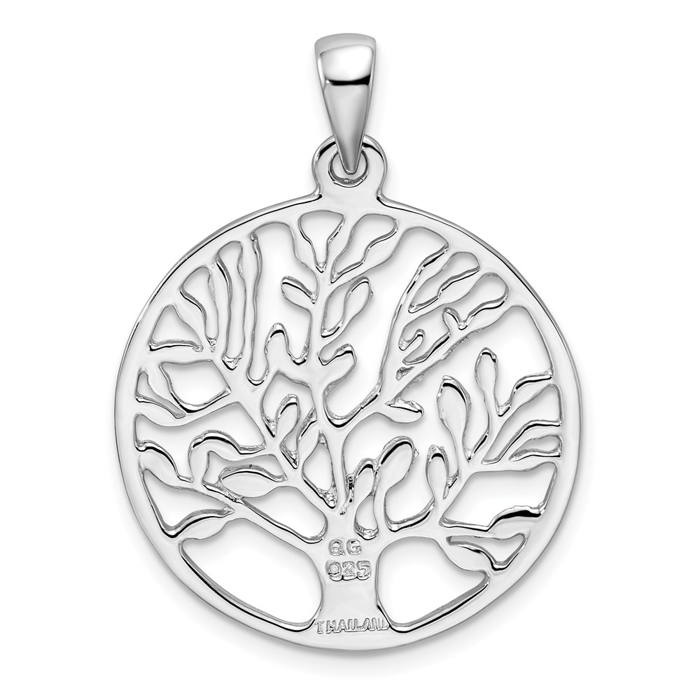 Sterling Silver Rhodium-plated Polished Circle w/Tree Pendant (QP4321)