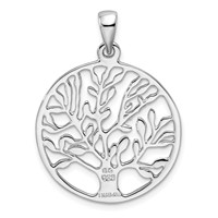 Sterling Silver Rhodium-plated Polished Circle W Tree Pendant view 4